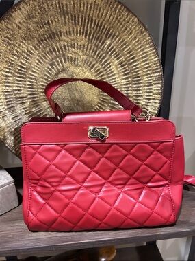 Bagley Mischka Red Quilted Top-Handle Shoulder Bag